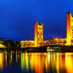 Panorama of Golden Gates drawbridge in Sacramento